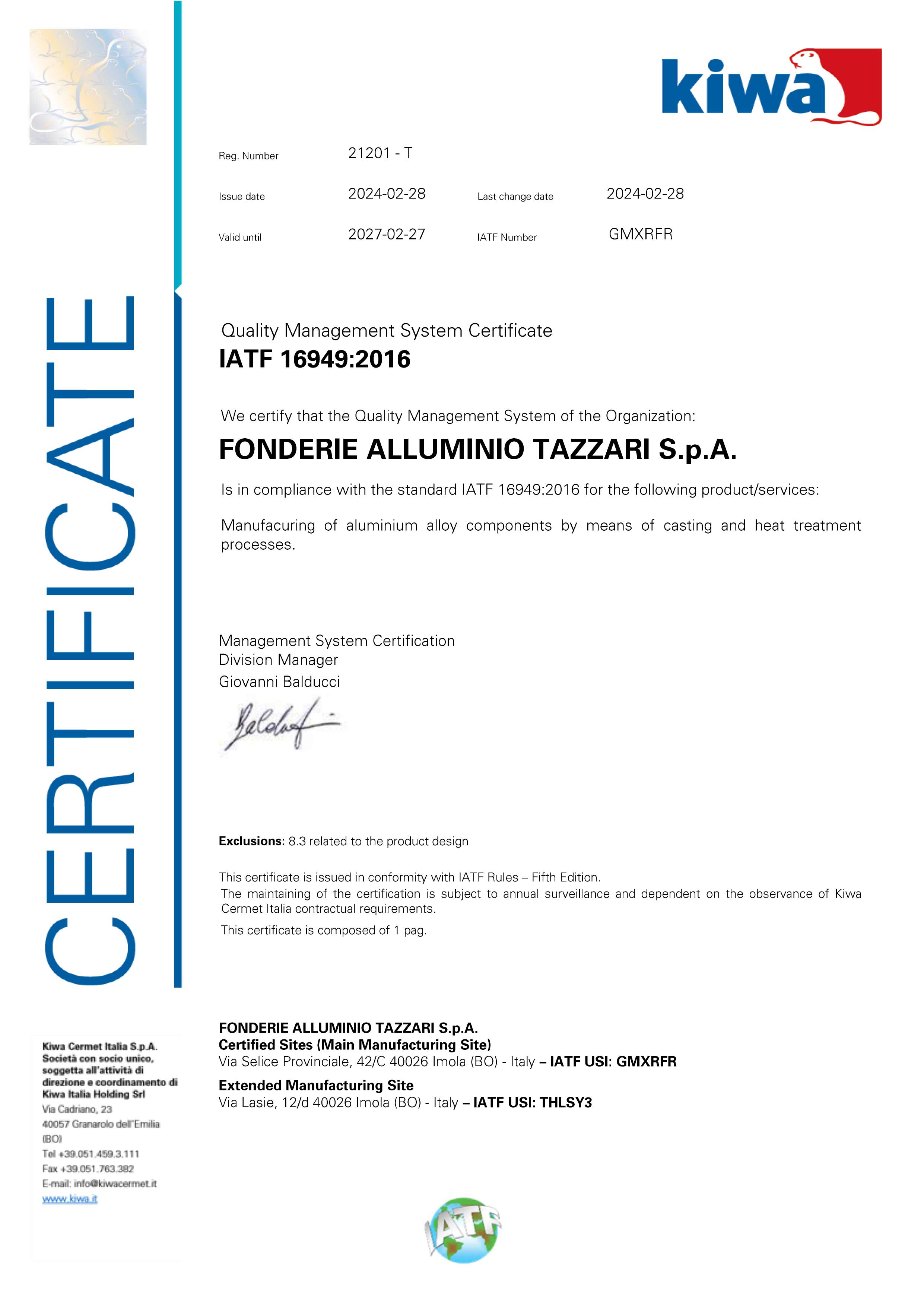 Certificato IATF 16949