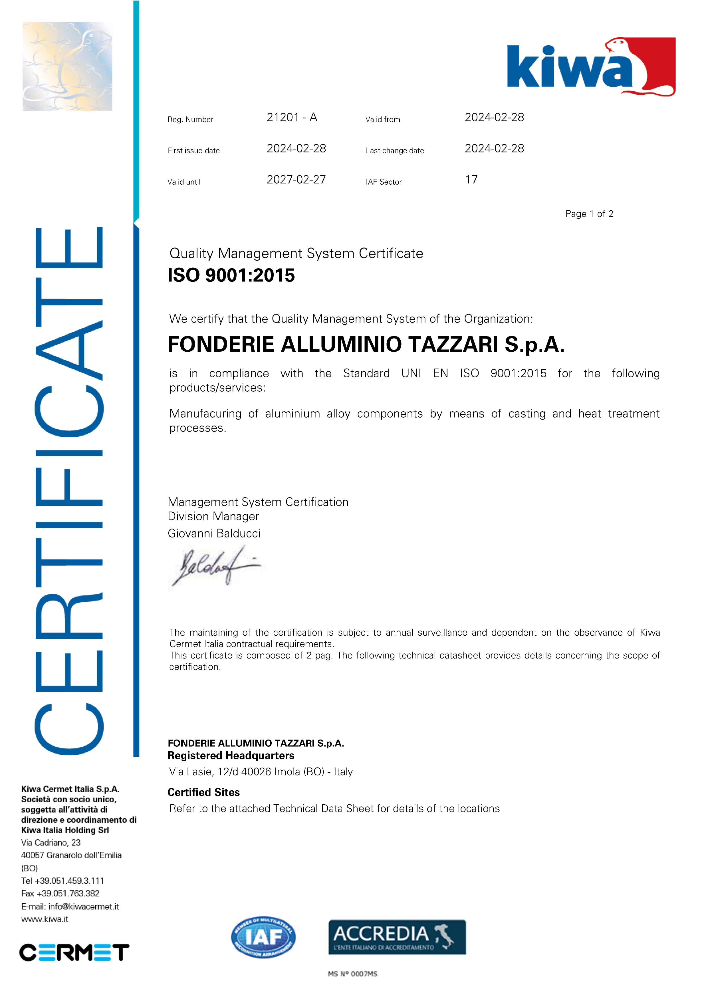 Certificato ISO 9001