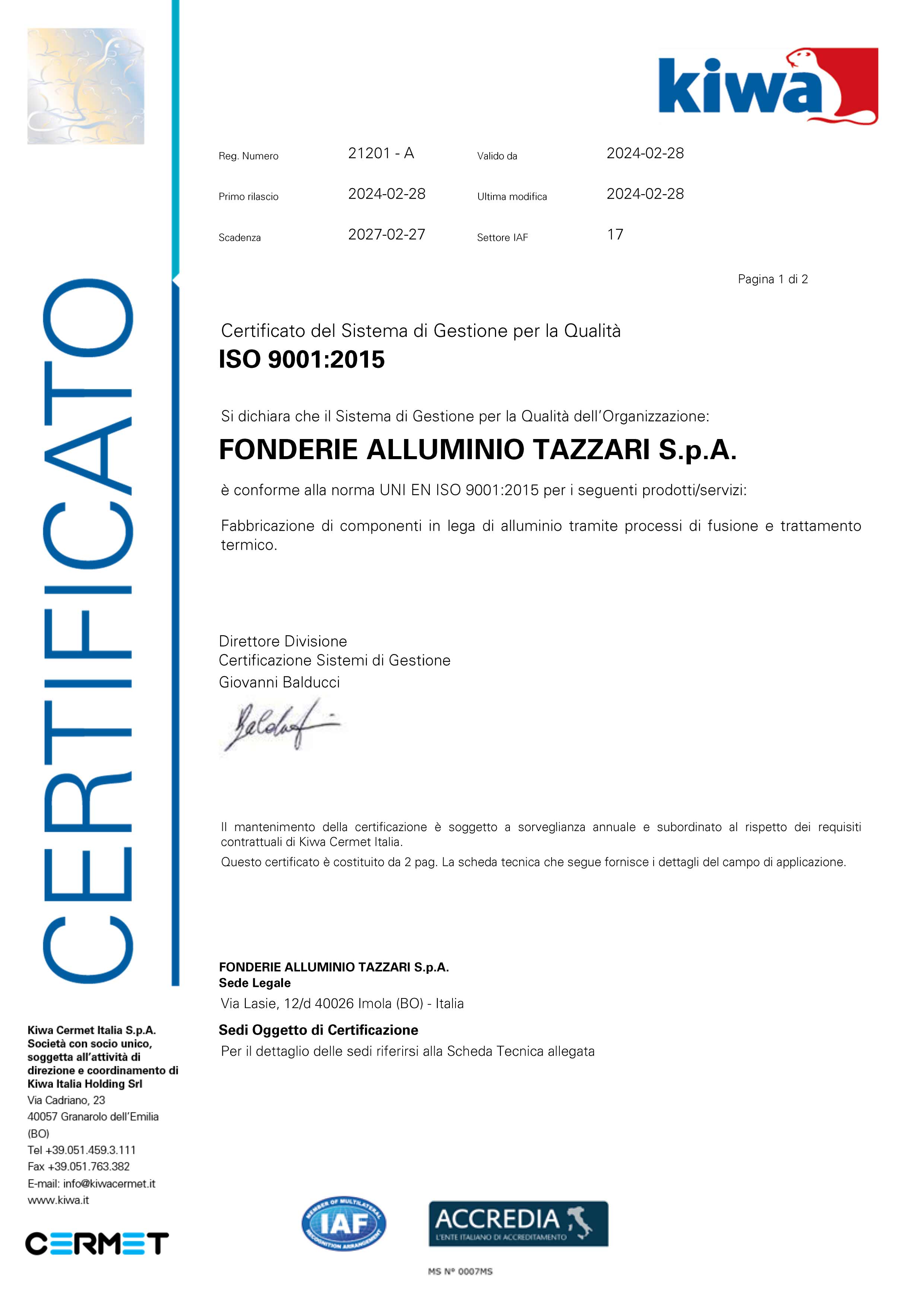 Certificato ISO 9001 ITA