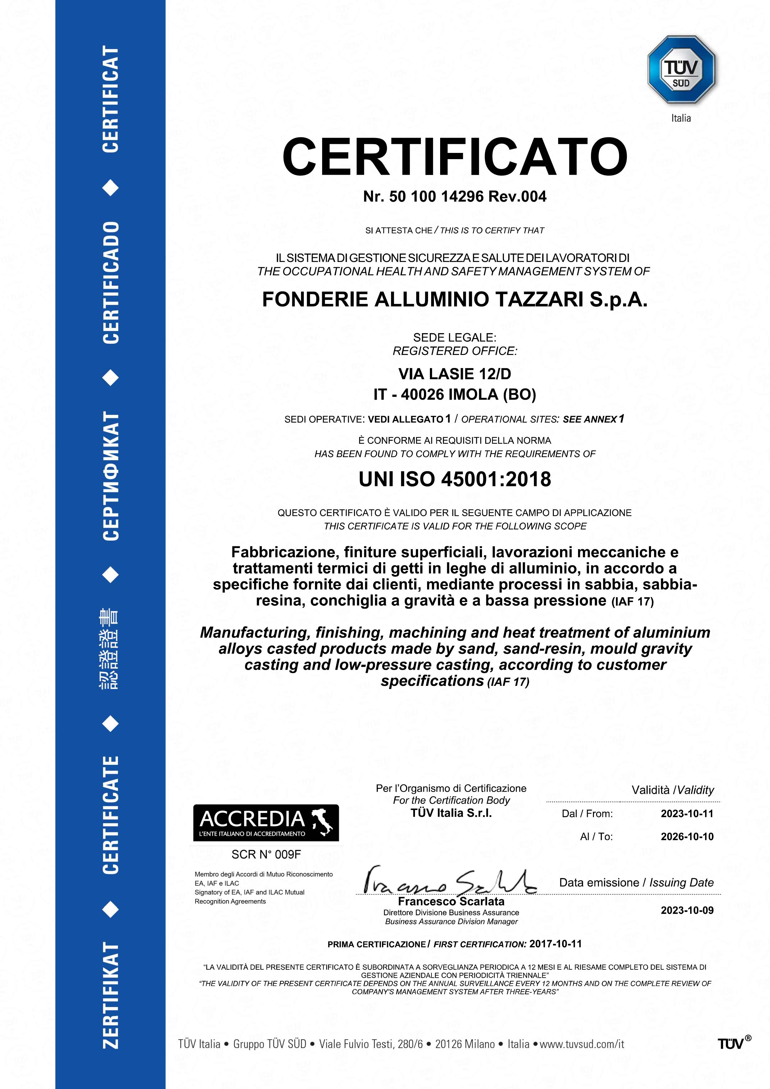 Certificato ISO 45001